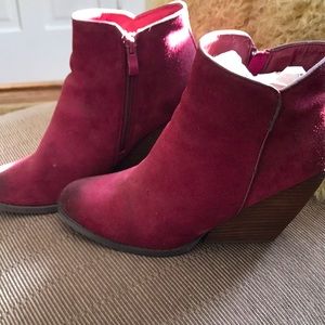 Very Volatile Wine Colored Suede Booties